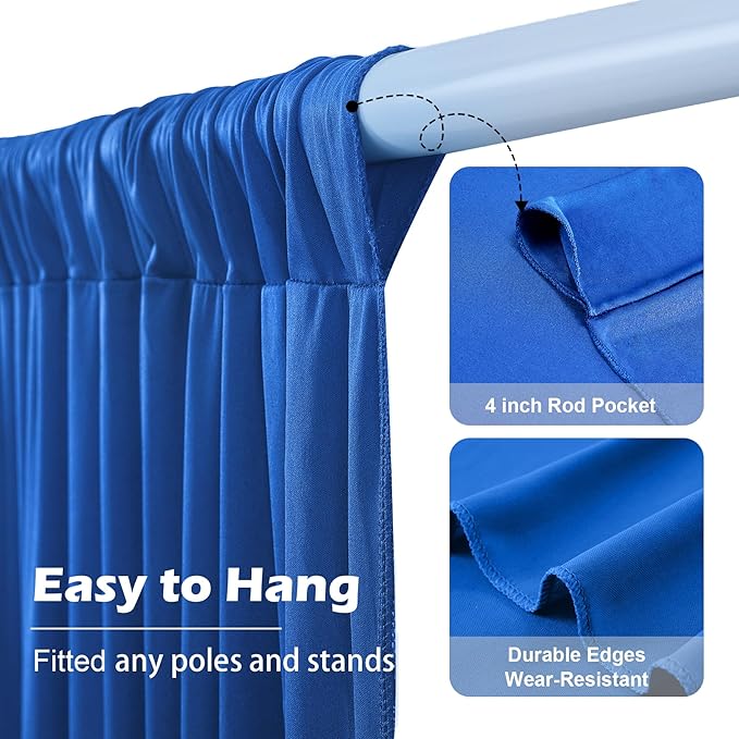 30ft×10ft Wrinkle Free Royal Blue Backdrop Curtain for Parties, 6 Panels 5×10ft Soft Silky Polyester Blue Photo Backdrop Drapes for Boss Baby Birthday Party Wedding Photography Background