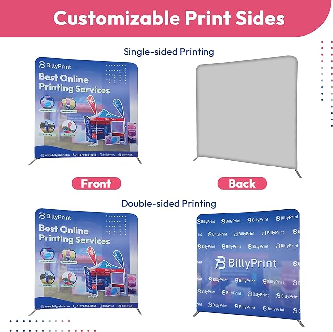 BillyPrint Custom Tension Fabric Backdrop with Frame, Personalized Full Color Printing, Custom Backdrop with Aluminum Frame and Carrying Bag for Trade Show, Exhibition, Wedding, Event (3x7.5ft)
