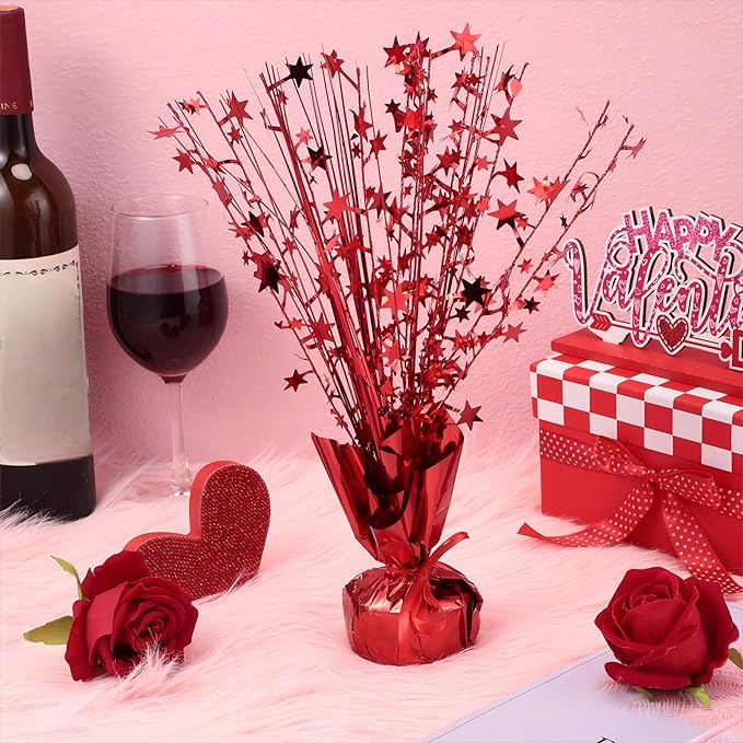 Crowye 18 Pcs Foil Spray Centerpiece Valentine's Day Table Decoration Winter Party Star Burst Metallic Table Centerpieces for Party Birthday Season Holiday(Red)