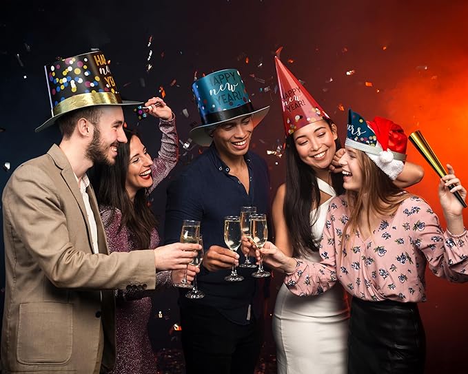 Crown Display New Years Party Favors 2026 200 Person Extravaganza Top Hats Tiaras Horns Noise Makers New Year Eve Hats Happy New Year Hats Decorations 2026 New Years Eve Party Favors