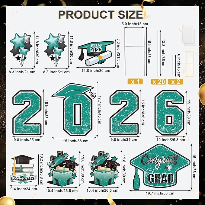 Large 11 PCS Graduation Yard Signs, Class of 2026 Congrats Grad Outdoor Lawn Yard Sign with Stakes, Graduate Yard Decorations for College High School Party, Teal