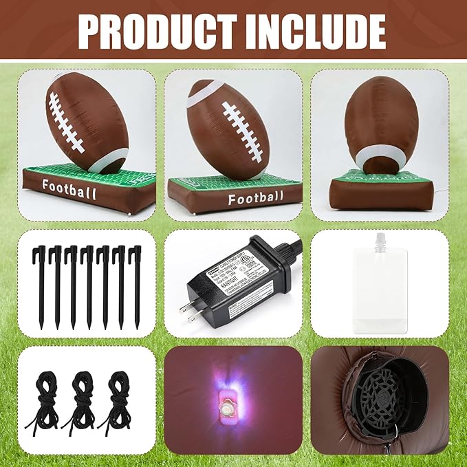 6ft Giant Jumbo Inflatable Football with Lawn Decoration Blow up Football with Built-in LED Light for Yard Game Day Large Sport Themed Party Holiday Birthday Party Decoration