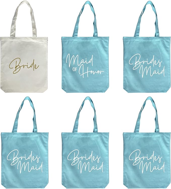 LADY & HOME 6pcs Bachelorette Party Tote Bag, Bride Bridesmaid Cotton Tote Bag for Wedding Gifts
