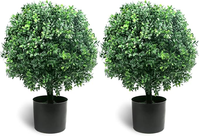 Sunnyglade 21.6” Tall Artificial Boxwood Topiary Ball Tree Set of 2 Pack Potted Bushes UV Resistant Potted Plants for Indoor Outdoor Home Garden(Green)