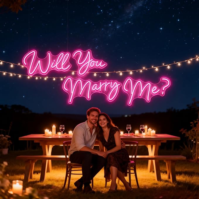 Super Large Will You Marry Me Neon Sign，80.1 inches Marry Me Sign Neon Light for Wedding Engagement Party Backdrop Wall Decor, Rose Red