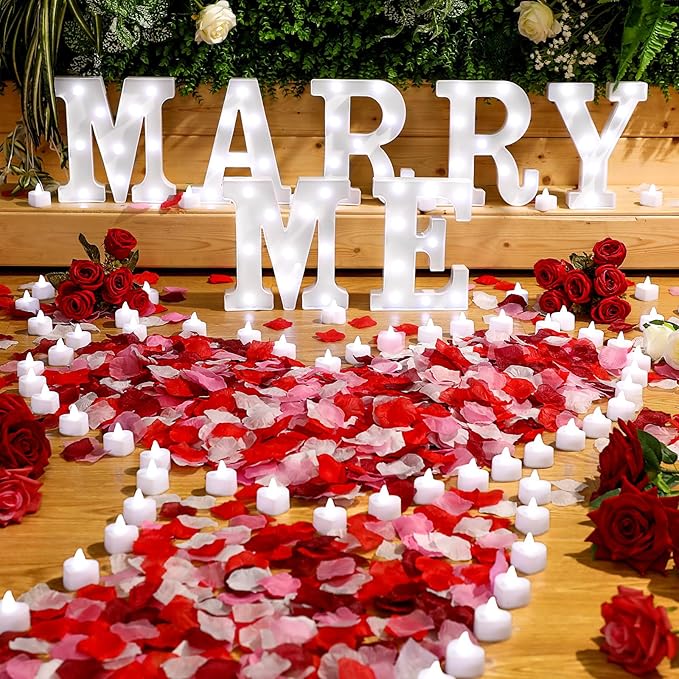 Fumete 4080 Pcs Marry Me Sign Proposal Decorations Lighted Marry Me Letters with 72 Pcs Romantic Heart Candles 4000 Pcs Rose Petals USB Romantic Night Light for Valentine Engagement Wedding(Colorful)