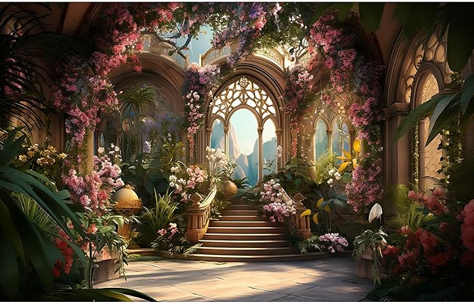 Scenery Photography Backdrop Blooming Flowers Background Garden Arched Door Wedding Bridal Shower Engaged Theme Party Background Lover Adult Wedding Photo Studio Props Backdrop 10x6.5ft
