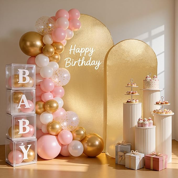 Gold Shimmer Arch Backdrop Cover Set of 2 (7.2,6ft),Glitter Spandex Fitted Chiara Cover with Zipper,Thick Sequin Soft Stretchy for Wedding Birthday Baby Shower Graduation Party Photo Backdrop
