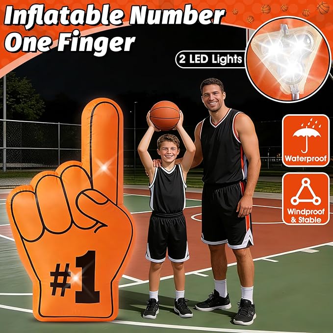 4.6FT Inflatable Number One Finger Outdoor Decorations Basketball Cheering Inflatables Built-in 2 LED Lights Blow up Spirit Finger for Basketball Sport Fans Game Day Birthday Party Yard Lawn Decor