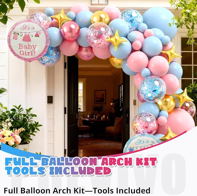Gender Reveal Decorations Kit, Baby Gender Reveal Balloon Set with Confetti Cannons & Tableware for Boy or Girl Baby Shower (Pink)