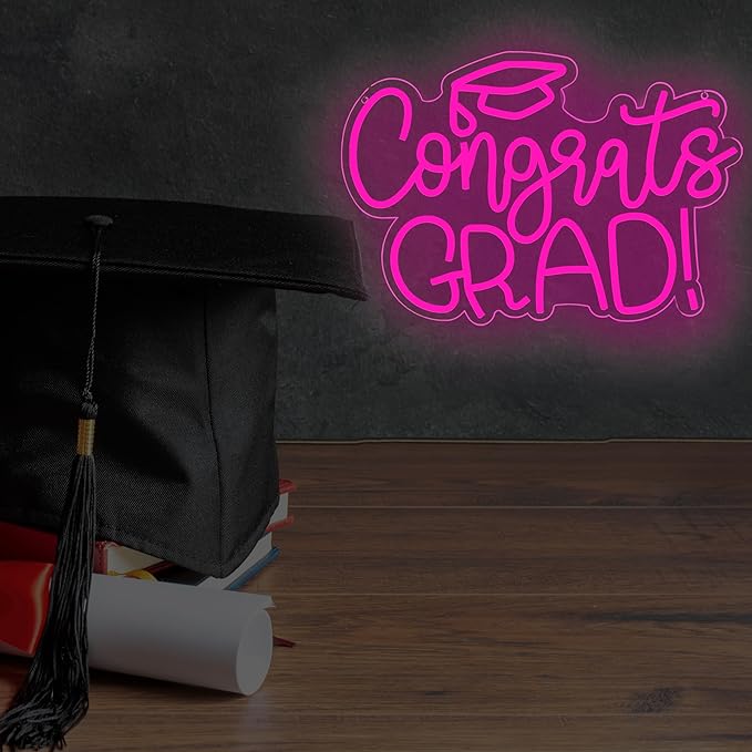 Congrats Grad Neon Sign USB Powered for Prom Party Wall Decor,Pink Grad LED Light Up Sign Adjustable for Prom Night Dorm Class Room Graduation Season Party Backdrop Decoration Gifts for Her