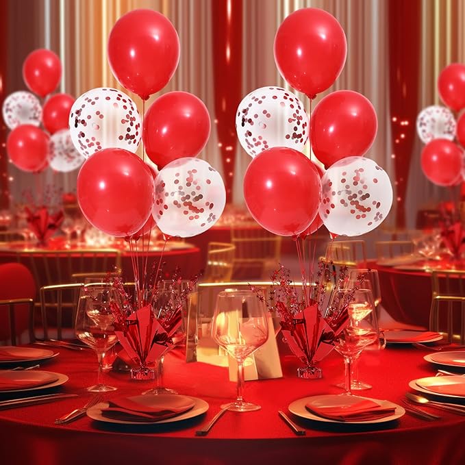 4 Set Red Balloon Centerpieces for Tables Red Balloons Stand Kit for Birthday Party Baby Shower Valentine's Day Wedding Prom Cake Graduation Retirement Table Top Decorations