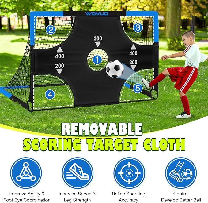 Kids Soccer Goals for Backyard Set of 2, 6x4 ft Portable Toddler Soccer Goal Training Equipment with Soccer Target, Ball, Cones, Soccer Net for Kids Age 3-5 6-8 8-12 10-12-14 Outdoor Sports Games Gift