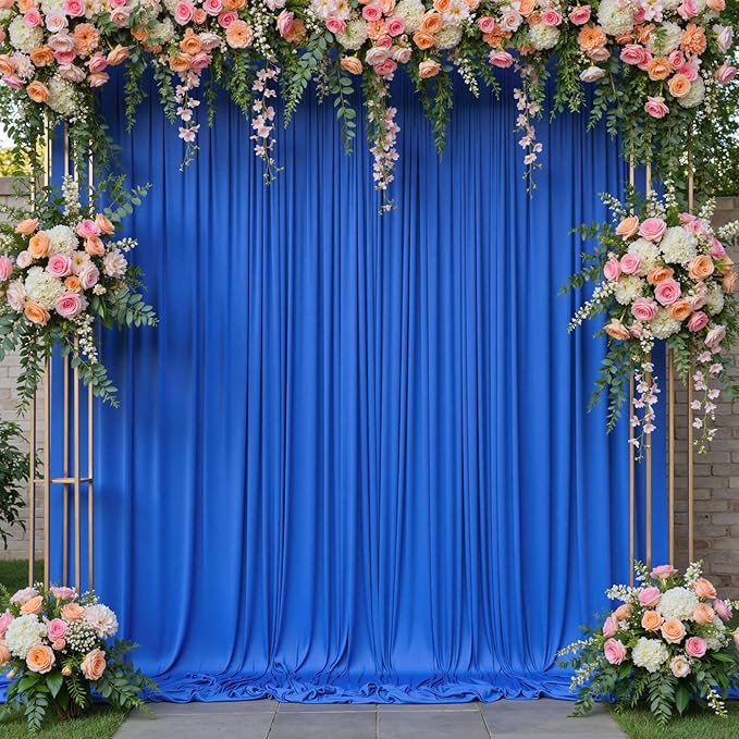 50ft x 10ft Wrinkle Free Royal Blue Backdrop Curtain for Party, Polyester Royal Blue Photo Backdrop Drapes 10 Panels 5x10ft for Birthday Photography Background Weddings Baby Shower Party