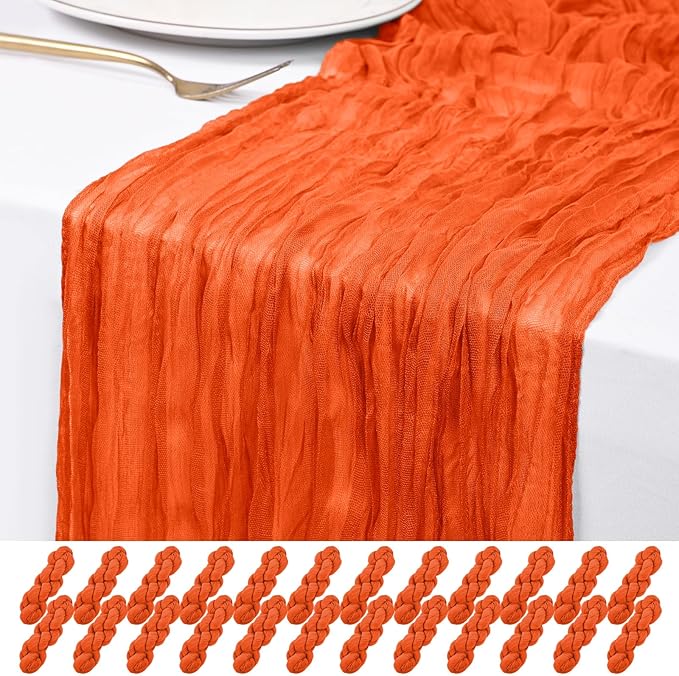 24 Pack Orange Cheesecloth Table Runner 120 inch Fall Thanksgiving Boho Rustic Gauze Farmhouse 10FT Cheese Cloth Runner for Baby Shower Wedding Party Holiday Home Decor