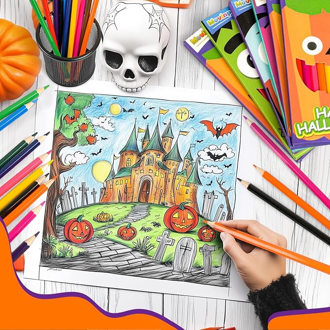 MOVINPE 288 Count Halloween Colored Pencils Bulk for Kids, 24-Box Pre‑Sharpened Colored Pencils 12 Vivid Colors Trick or Treating Party Favor Supplies Halloween Goody Bags, Classroom Gift Prize