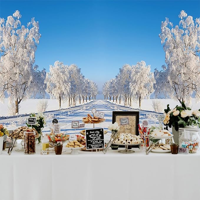 Baocicco 9x6ft Winter Scenery Backdrop Photography Snow Cover Trees Frozen Road Wonderland Christma Xmas Landscape Background Cloth Family Holiday Party Decorations New Year Banner Studio Props