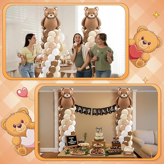 Kasyat 2 Set Neutral Balloon Column Stand Kit Bear Balloon Arch Kit, Bear Baby Shower Decorations with Brown Beige Nude Tan Balloons for Baby Shower Decorations Gender Reveal Birthday Party Decoration