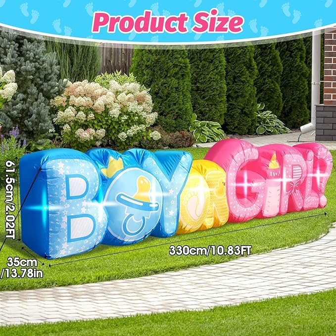 11FT Length Baby Gender Reveal Inflatable Decorations Boy or Girl Yard Signs with 7 LED Lights Pink Baby Shower Centerpieces Birthday Party Supplies