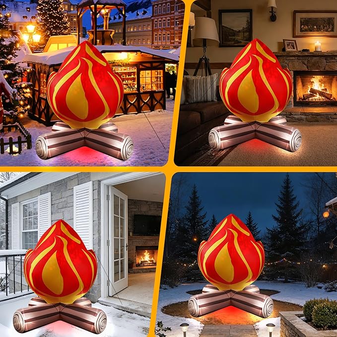 5FT Winter Inflatable Campfire Blow-up Fake Campfire Built-in 4 LED Lights for Winter Inflatables Outdoor Decorations Inflatable Fake Fire for Bonfire Birthday Party Decor Supplies Yard Lawn Garden