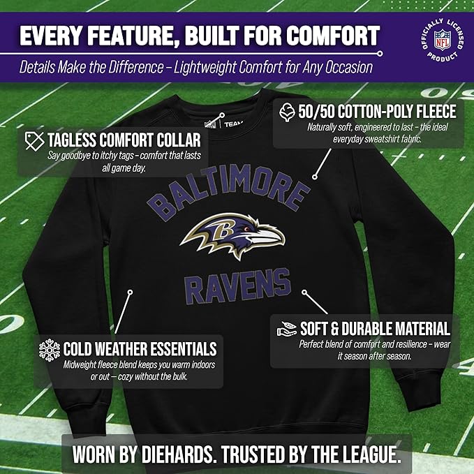 Team Fan Apparel NFL Adult Gameday Football Crewneck Sweatshirt - Cotton Blend - Stay warm, comfortable & stylish on game day