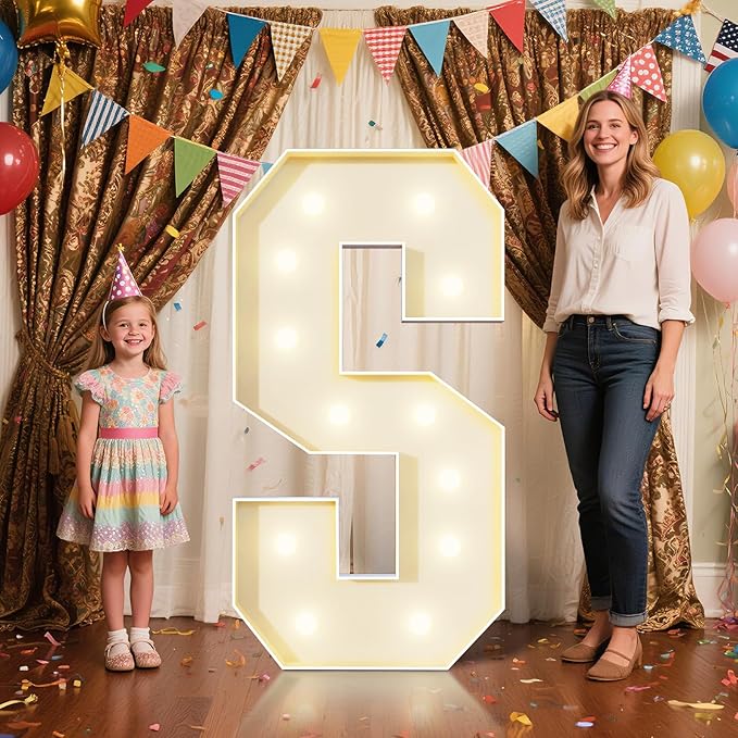 4FT Marquee Letters S Sign,Large Light Up Numbers Party Decoration - Hook and Loop Fastener,No Tools Easy Setup, Corrugated Plastic for Birthdays Weddings Baby Anniversaries(Letters S)
