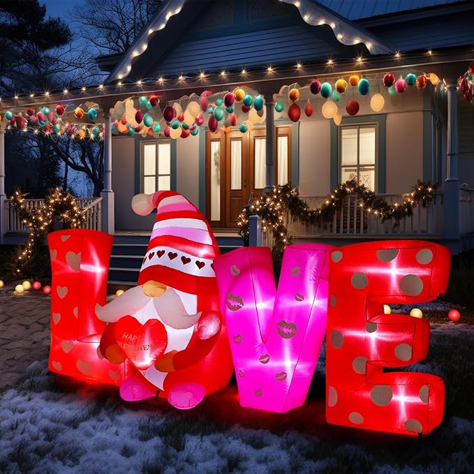 VIHOSE 9 ft Valentines Day Inflatable Outdoor Decorations Love Gnome Letters with LED Lights, Blow Up Valentine Romantic Decor for Wedding Propose Anniversary Outside Indoor Yard Party Supplies