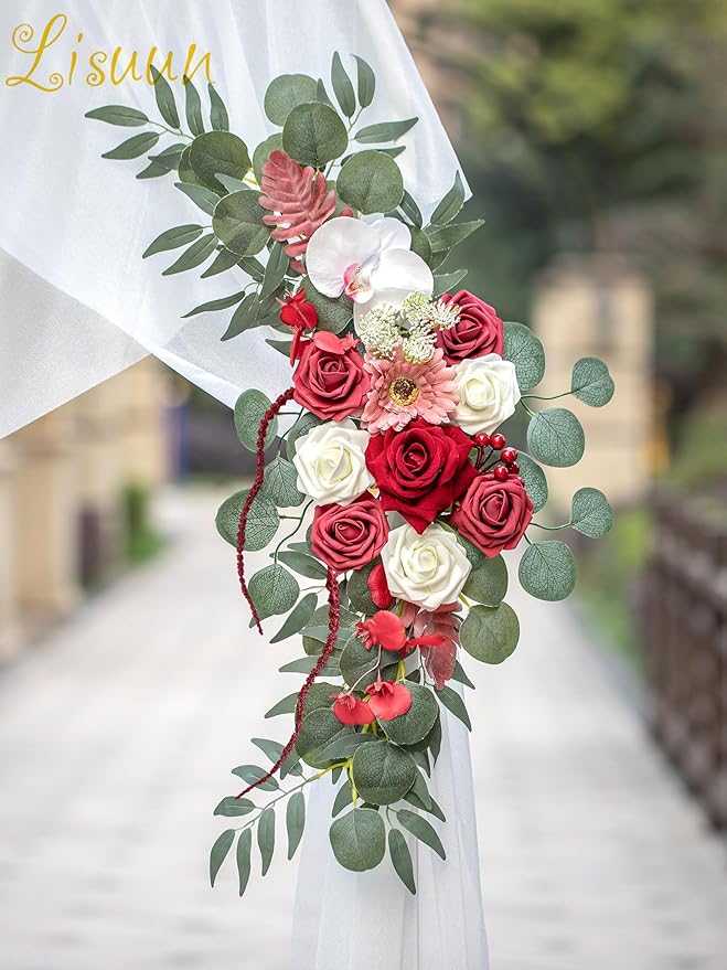 Wedding Arch Flowers, Artificial Flowers for Decoration, 2pcs Flower Swag and 1 pcs Semi-Sheer Chiffon Table Runner Swag for Beautiful Dream Wedding Ceremony Floral Decor - Pack of 3