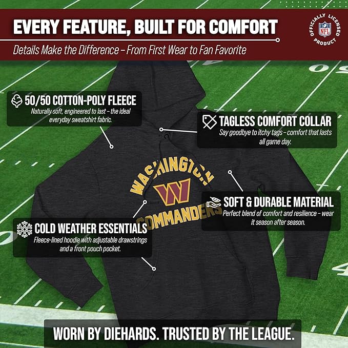 Team Fan Apparel NFL Adult Gameday Hooded Sweatshirt - Poly Fleece Cotton Blend - Stay Warm and Represent Your Team in Style