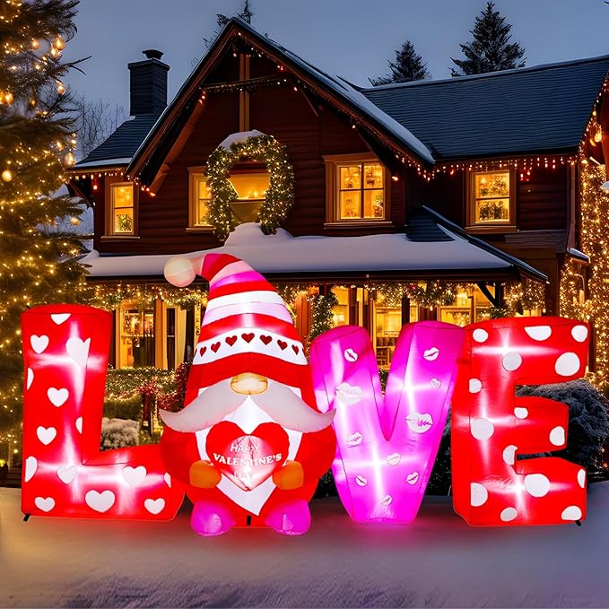 VIHOSE 9 ft Valentines Day Inflatable Outdoor Decorations Love Gnome Letters with LED Lights, Blow Up Valentine Romantic Decor for Wedding Propose Anniversary Outside Indoor Yard Party Supplies