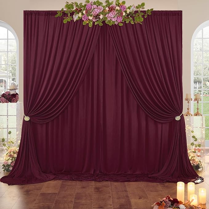 20 ft x 10 ft Wrinkle Free Maroon Backdrop Curtain for Parties, Polyester Burgundy Photo Backdrop Drapes 4 Panels 5x10ft for Baby Shower Wedding Birthday Party Engagement Ceremony Decoration