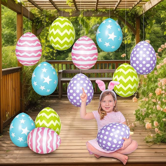 12 PCS Inflatable Easter Eggs Decorations - Large PVC Colorful Egg Easter Inflatable Outdoor Ornaments Decorations for Holiday Party, Yard, Home, Indoor & Outdoor (16 Inch)