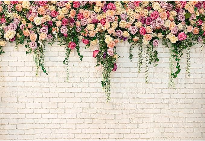 10x8ft Pink Floral Backdrop for Bridal Shower White Wall Photography Background Couple Wedding Party Decorations Bride Engagement Banner Props