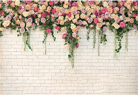 12x8ft Pink Floral Backdrop for Bridal Shower White Wall Photography Background Couple Wedding Party Decorations Bride Engagement Banner Props