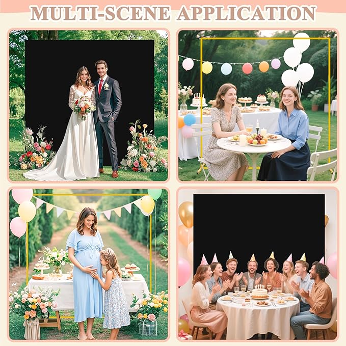 Metal Arch Stand and Cover Set Wedding Arches Backdrop Stands Square 6.6FTx6.6FT Portable Balloon Arched Frame Stand with Black Arch Cover Spandex for Wedding Birthday Party Ceremony Decor