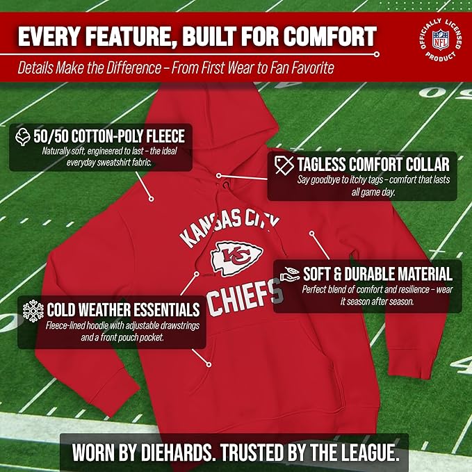 Team Fan Apparel NFL Adult Gameday Hooded Sweatshirt - Poly Fleece Cotton Blend - Stay Warm and Represent Your Team in Style