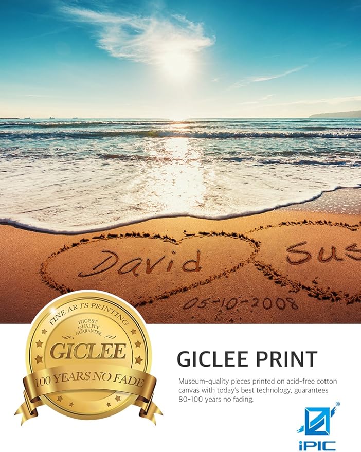 IPIC - Heart in Heart, Personalized Artwork with Names and Date on, Customized Gift for Anniversary,Wedding,Birthday and Holidays. Picture size: 30x20, Framed Size: 33x23