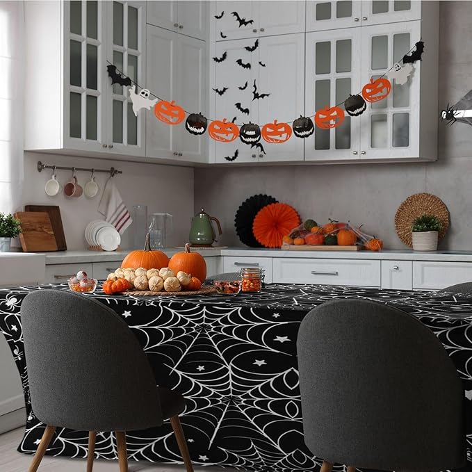 Oudain 2 Pcs Halloween Stretch Table Cover 6 Feet White Black Spider Web Spandex Table Clothes Gothic Spider Cobweb Scary Party Decorations for Halloween Home Decorations Party Celebration