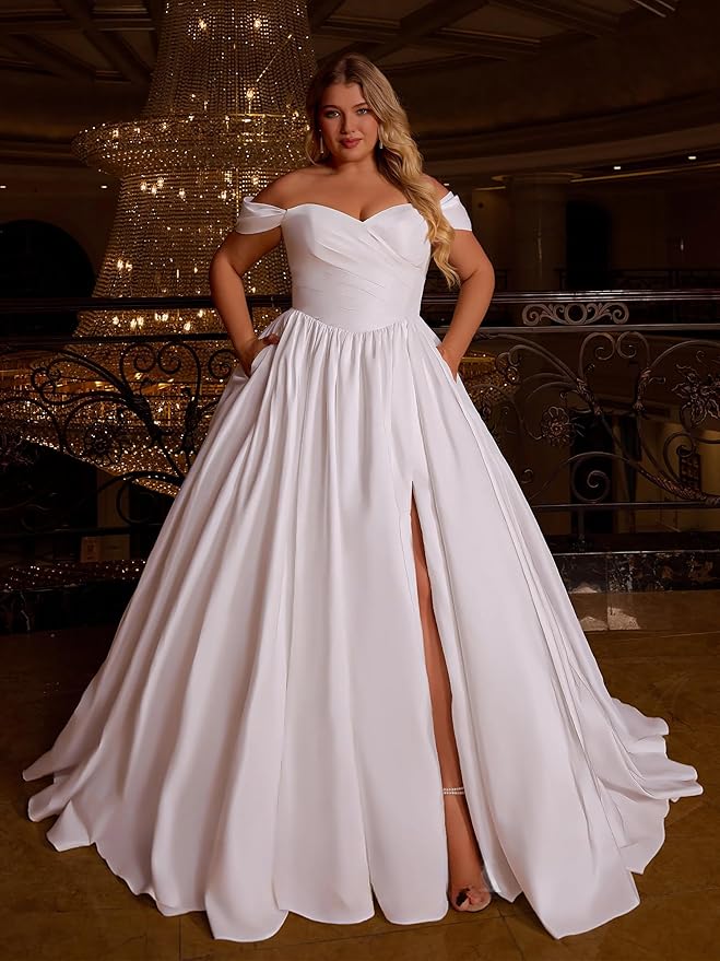 Plus Size Wedding Dresses for Bride Long Sleeve Wedding Bridal Gowns with Lace Appliques Off Shoulder Bride Dress