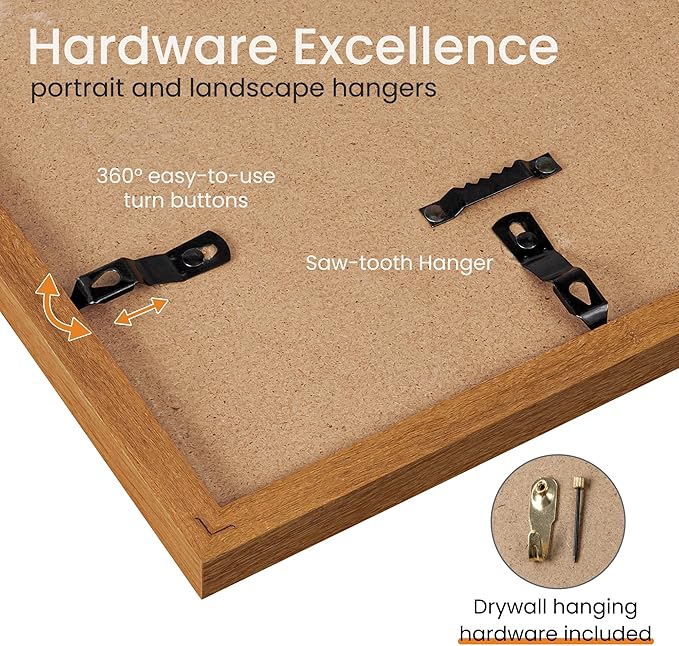 Axeman A2 Picture frame with mat for A3, Tempered Glass and Hanging Hardware Included Natural Teak Home Decor Art Hanging Poster Frame, Natural Teak
