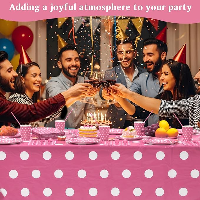 452 Pcs Pink Polka Dot Party Supplies for 50, Pink and White Polka Dot Paper Plates Napkins Cups Tablecloth Cutlery Straws for Mouse Birthday Carnival Family Picnic Barbecue Party Decoration