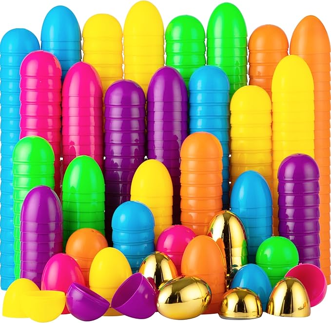 JOYIN 500PCS Plastic Easter Eggs, Empty 2.3" 494PCS Colorful with 6PCS Golden Eggs Bulk Fillable for Easter Hunt Party Favor Basket Stuffers Filler Classroom Prize Supplies Decor