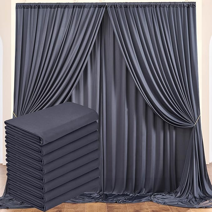 40 ft x 10 ft Wrinkle Free Charcoal Backdrop Curtain for Parties, Dark Grey Polyester Photo Backdrop Drapes for Baby Shower Wedding Engagement Birthday Party Backdrop Stand, 8 Panels 5ft x 10ft