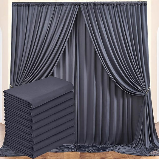 40 ft x 10 ft Wrinkle Free Charcoal Backdrop Curtain for Parties, Dark Grey Polyester Photo Backdrop Drapes for Baby Shower Wedding Engagement Birthday Party Backdrop Stand, 8 Panels 5ft x 10ft