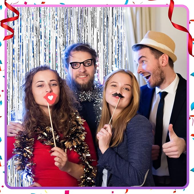 20 Pcs Silver Foil Fringe Backdrop 3.28 x 8.2 ft Metallic Tinsel Curtains for Christmas Party 2026 New Year Photo Birthday Wedding Baby Shower Bridal Photo Decor