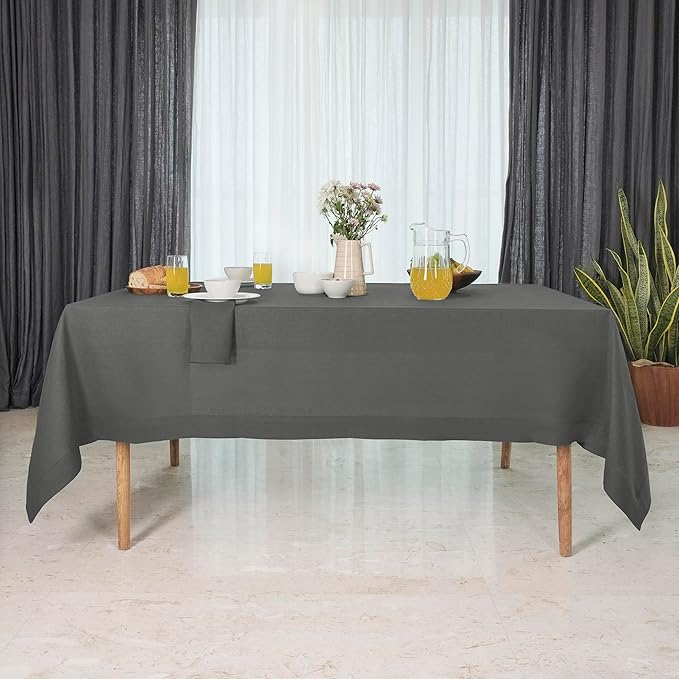 D'Moksha Homes Linen Tablecloth for Rectangle Tables 60 x 144 Inch - 100% Pure Linen Charcoal Grey Table Cloth - Machine Washable Cloth Tablecloth for Spring, Easter