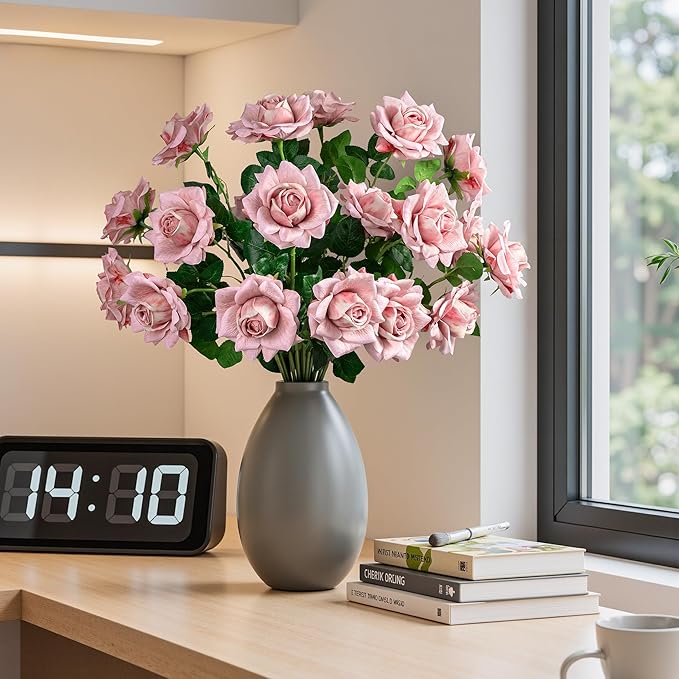 Artificial Flowers Artificial Roses Fake Roses 23.2In 20PCS Long Stem Artificial Flowers for Tall Vase Silk Rose Suitable for Indoor Wedding Party Decor Valentine's Day DIY Bouquet Spring,Pink