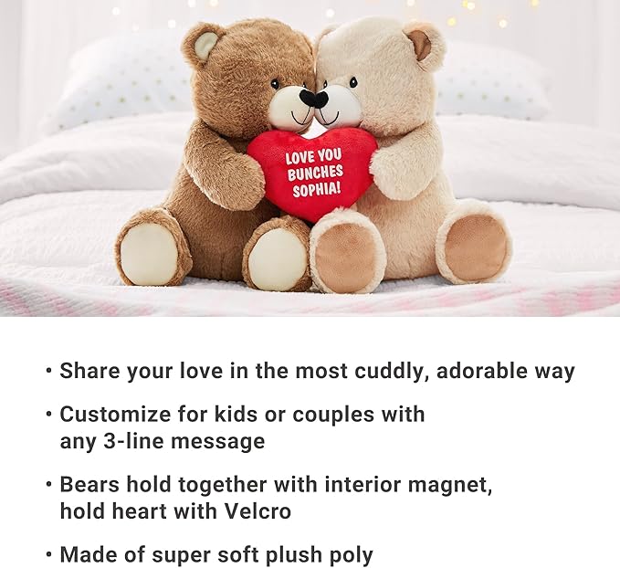 Let's Make Memories Personalized Kissy Plush Bears for Couples or Kids - Valentines Day - for Him - for Her - Romantic Stuffed Animals - Love - Amor - Te Amo - I Love You - Teddy Bears