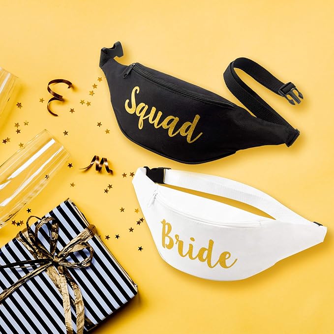 Bachelorette Party Fanny Packs – 7 Pack Bride & Squad Fanny Packs with Cursive Design