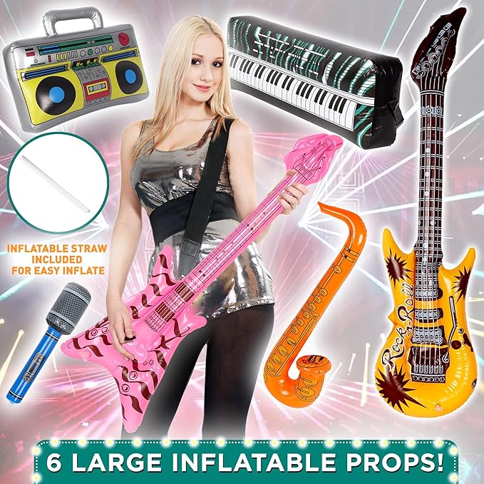 SOUL SHIFT 70 Pc Large Premium Photo Booth Props Set for All Occasions - Wedding Props, Birthday Props, Graduation Prop, Inflatables, Large Glasses, Multi-Colored Wig, Hawaiian Lei, Hand Pump
